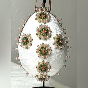 Handmade Vintage Style Push Pin Easter Egg Christmas Ornament Sequins Beads 6 in